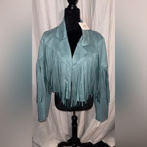 Cropped Turquoise Fringe Jacket